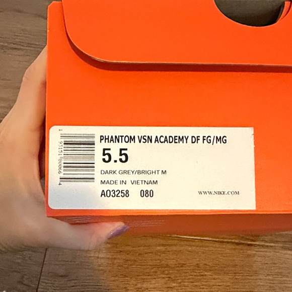 Nike Phantom VSN Academy DF FG/MG Soccer Clear in Dark Grey/Bright Mango-Black